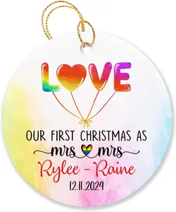 Personalized Our First Christmas As Mrs & Mrs Ornament, Lesbian Pride LGBT Christmas Tree Ornament Gifts for LGBT Newlywed Wedding, Couple Mrs Mrs Xmas Ornaments Custom Names & Date, Lesbian Ornament, Our First Christmas as Mrs & Mrs Ornament