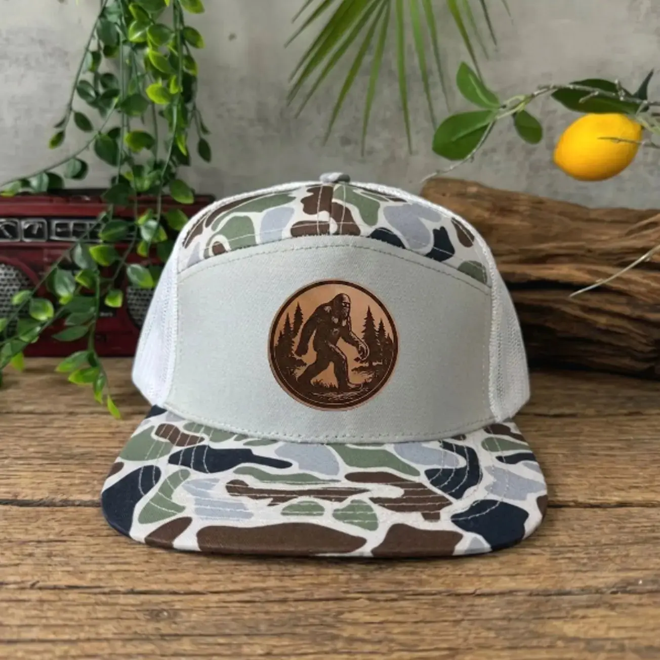 Bigfoot Leather Patch Trucker Hat, Sasquatch Leather Patch Hat for Men and Women, Gift for Bigfoot Lovers