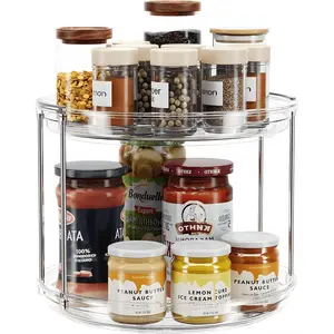 2 Tier Lazy Susan Turntable Organizer 9.25” Clear Rotating Storage Rack 360° Spice Rack for Kitchen Cabinets, Pantry & Countertop Ideal for Bathroom, Vanity & Medicine Cabinet Organisation