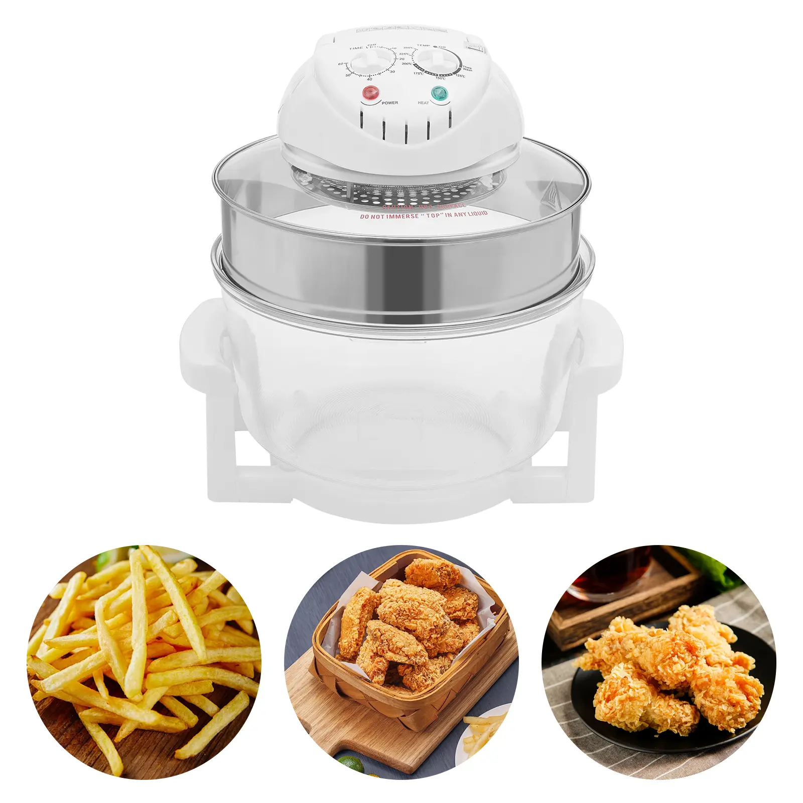 CNCEST 17L Airy Fryer with 360° Viewable Glass Pot 1200W-1400W Power Expansion Ring & Tongs Included Halogen Heating 17.96Qt Capacity US 110V-120V