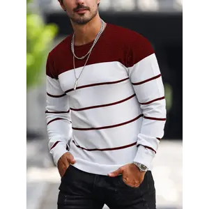 Men's Classic Striped Knit Pullover Sweater - Soft Medium Stretch Fabric, Crew Neck, Long Sleeve, Rib-Knit Details, Machine Washable - Perfect for Casual Spring and Fall Outings