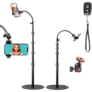 Heavy Duty  Overhead Phone Stand, 15 in Long Arm  Holder with 360 Degrees Swivel Tilt Overhead for Video Recording, Live Streaming, Meeting, Cooking, Filming, Painting and Crafting