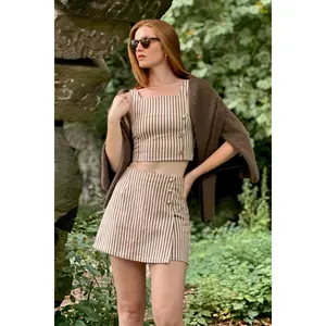 Evelyn Pinstripe Busatti Crop Top - Espresso