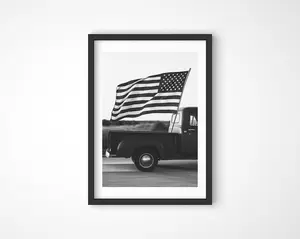 Vintage Truck with American Flag Wall Art, Patriotic Decor, Farmhouse Country Wall Art, 4th of July Print, Rustic Americana Poster1 ( Unframe)