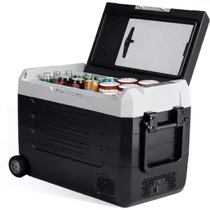 Large 53QT 12V Car Fridge Freezer Dual Zone Electric Cooler with Wheels & Cutting Board Battery Protection & Smart App Control for Travel & Outdoor