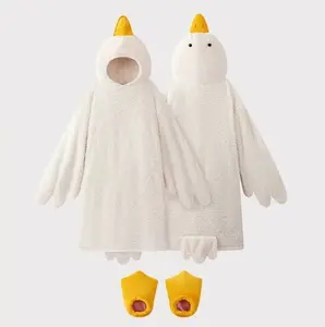 Big white goose sleepwear, cosplay costume with cute duck shoes, funny couple plus velvet sleepwear, thick long comfortable cotton velvet morning gown