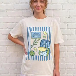 Comfort Color Sardines Tin T-shirt, Coastal Food Graphic Tee, Mediterranean Seafood T-shirt