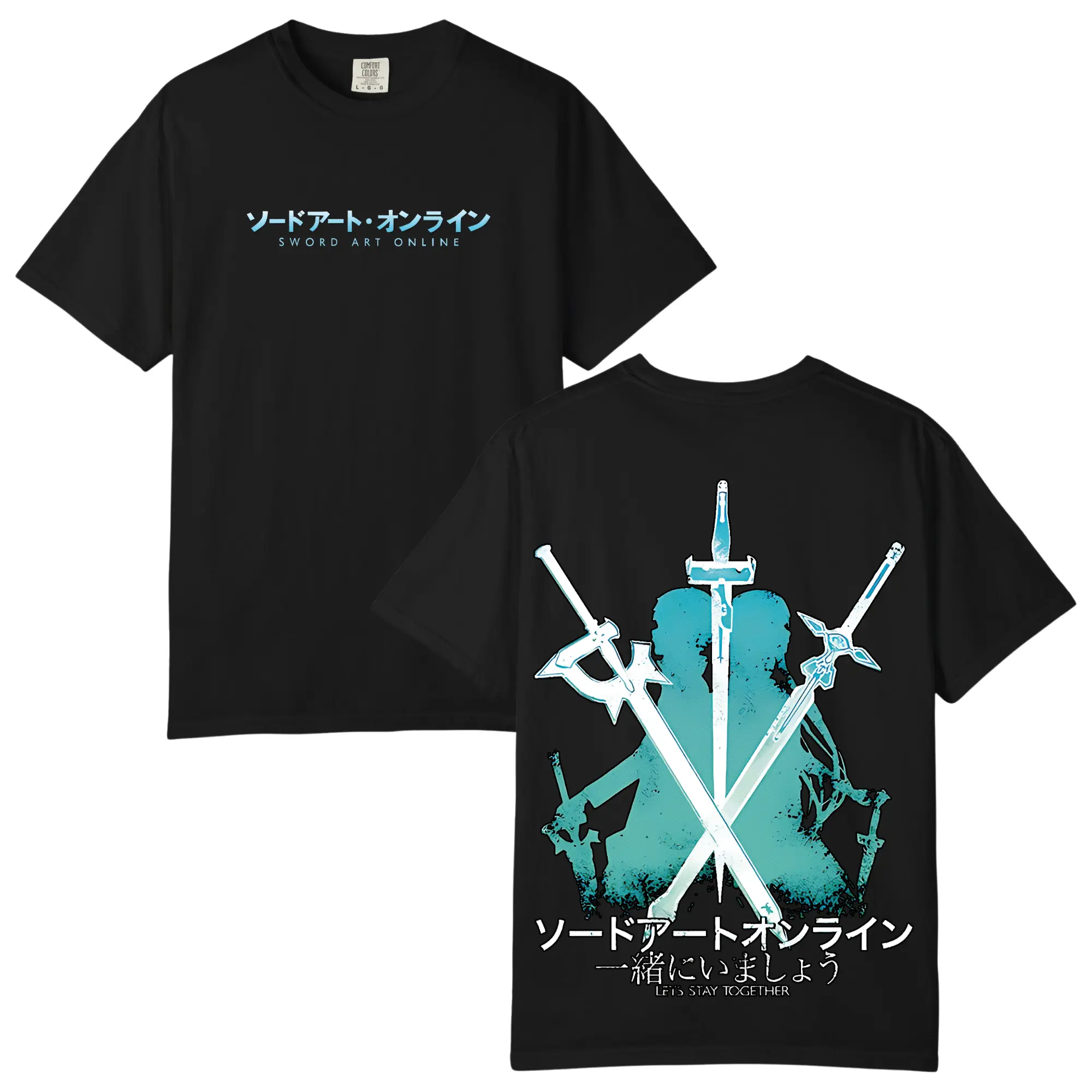 Kirito x Asuna Loving Sword Art Online SAO Japanese Anime Y2K Oversized T-Shirt – Double Print Vintage Graphic Tee, Unisex Streetwear Manga Otaku Lover