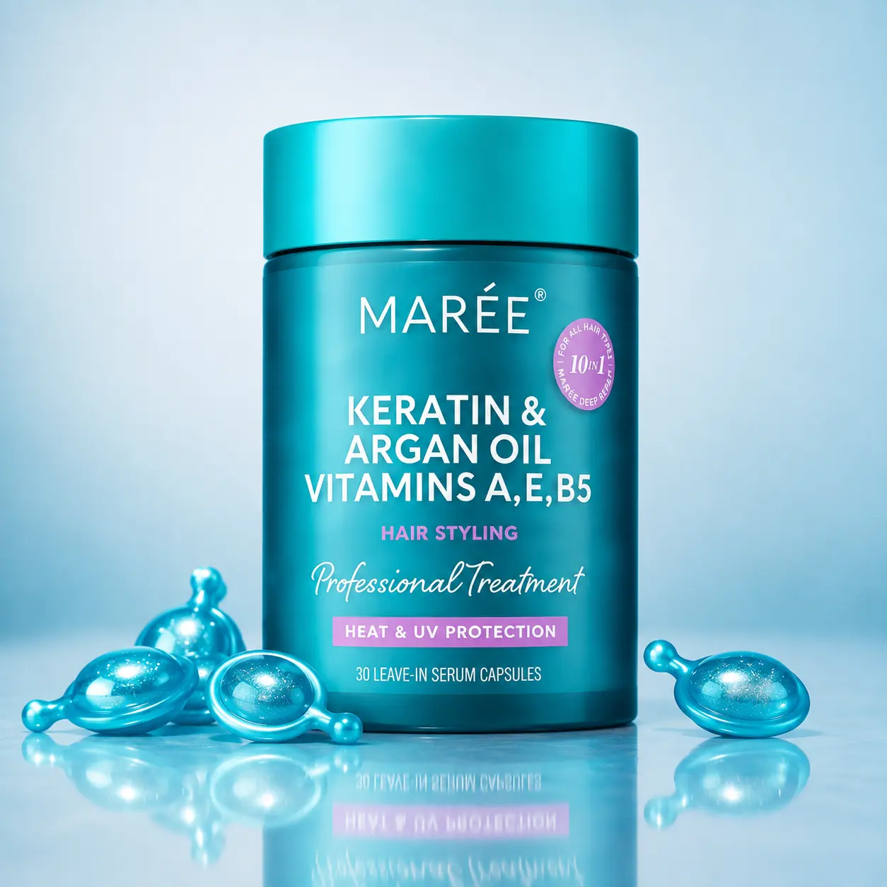 MARÉE Hair Serum Capsules – Anti-Frizz Hair Treatment – Keratin & Argan Oil – 30 Capsules campingessentials MARÉE Hair Serum Capsules – Anti-Frizz Hair Treatment – Keratin & Argan Oil – 30 Capsules campingessentials