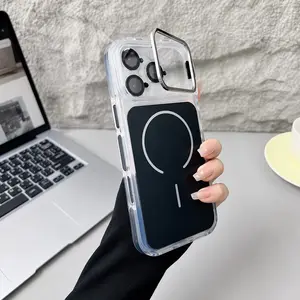 Magnetic hybrid clear case for iPhone 14/15/16, colorful contrast design shockproof cover, compatible with MagSafe