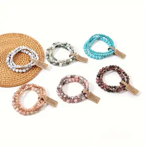 European and American Cross-border Hot Selling Stone Bead Bracelet 4mm/6mm/8mm Label Set Elastic Rope Couple Hand Chain