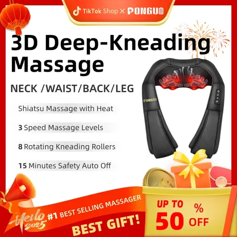 PONGUI Shiatsu Neck and Back Massager,Electric Deep Tissue 16D Kneadin adjustable settings,Plug-in Car Neck Massage Pillow for Neck, Back, Shoulder, Foot, Leg Massage, Relieve Muscle Pain Perfect Present for Man/Woman/Family,Valentine's Day New Year Gift