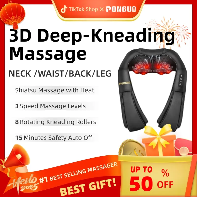 PONGUI Shiatsu Neck and Back Massager,Electric Deep Tissue 16D Kneadin adjustable settings,Plug-in Car Neck Massage Pillow for Neck, Back, Shoulder, Foot, Leg Massage, Relieve Muscle Pain Perfect Present for Man/Woman/Family,Valentine's Day New Year Gift