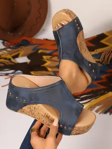 Summer multi colored retro wedge sandals for women, Roman style Classy sandals with exposed toes and thick soles, perforated breathable Velcro casual sandals and beach shoes, suitable for daily wear Elevated Sandals Higher Platform Sandals