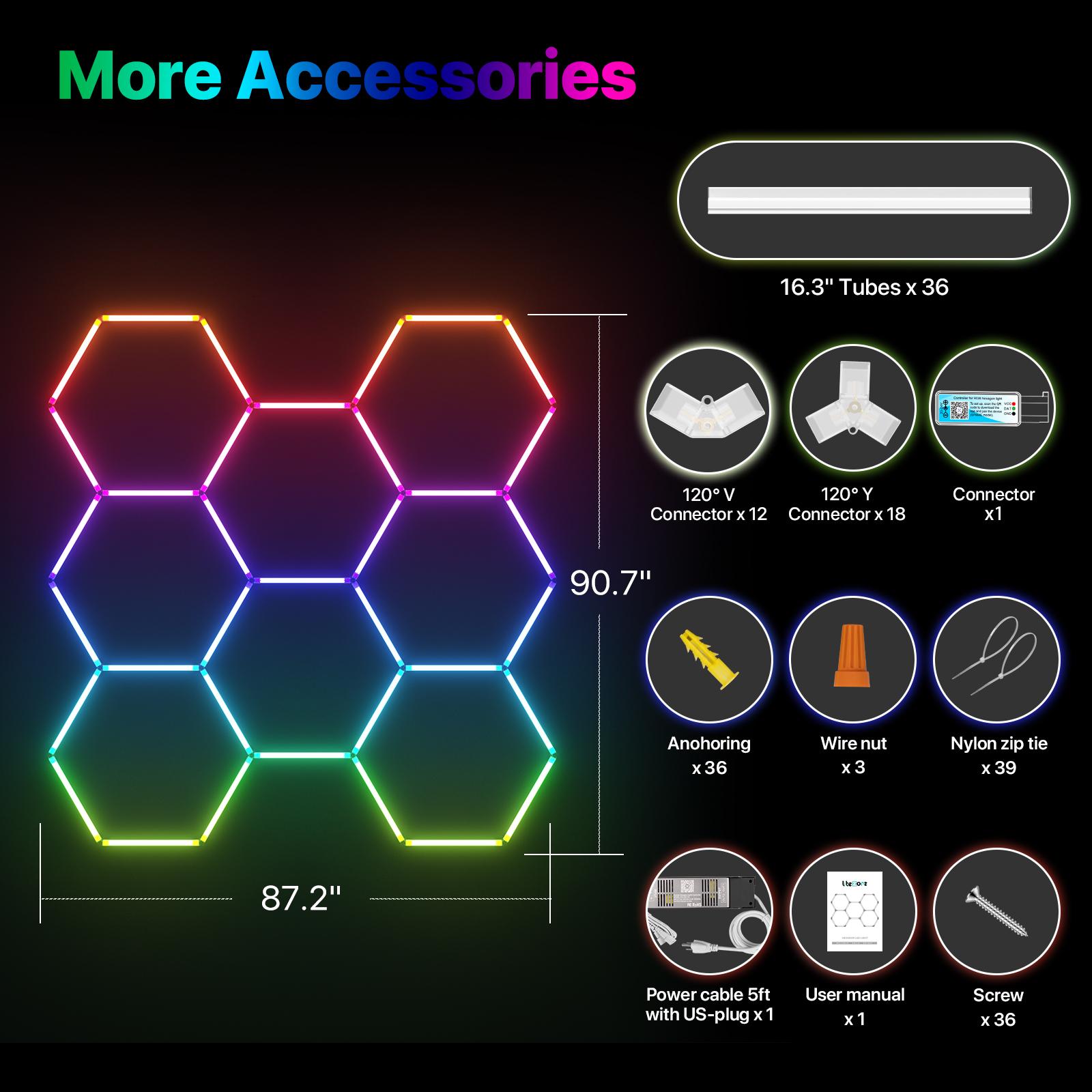 HYPERLITE RGB Hexagonal Honeycomb Light, Modular Garage Light System, Smart LED Hexagon Garage Lights for Ceiling or Wall, DIY Color Lighting Panels Music Sync, Remote Control, Decorative Honeycomb Light Garage, Gaming Room, Party memorialday