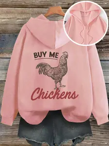 Funny Chicken Print Hoodie for Women, Casual Fitted Summer Sweatshirt, Zipper Drawstring Design, Sweet and Spicy Style