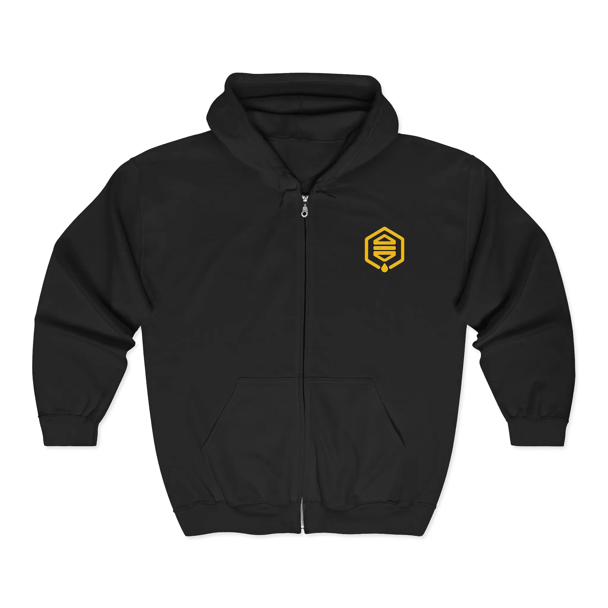 Honeycomb Bee Logo Zip Hoodie | Yellow Bee Emblem