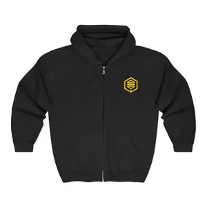 Honeycomb Bee Logo Zip Hoodie | Yellow Bee Emblem