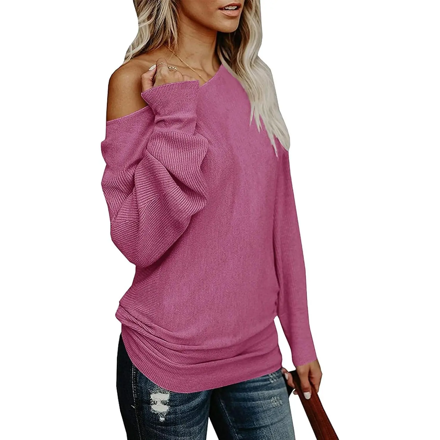 Imily Bela Essentials Womens Off The Shoulder Sweater Oversized Knit Long Sleeve Sweaters Tunic Tops