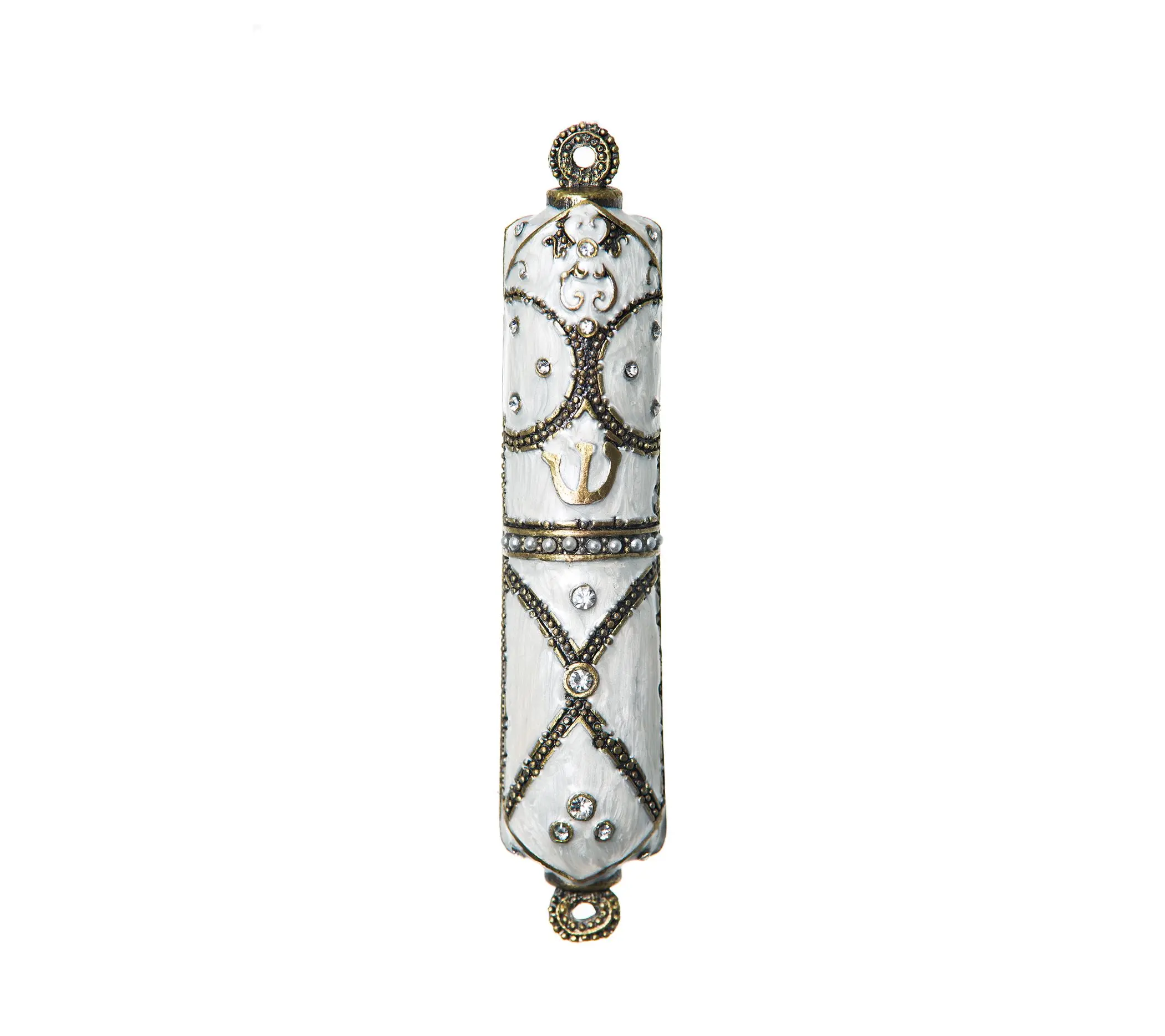 Copa Judaica Mezuzah Case White Enamel with stones