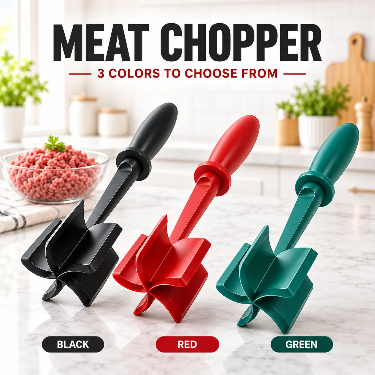 MIUVA 5-Blade Sturdy ABS Meat Chopper & Masher - Durable Kitchen Tool, Utensil, 440°F Heat-Ready, Wide Blades, Multi-Food Use, Scrapes Pot Sides, Dishwasher Safe Cooking Accessory for Meats, Potatoes