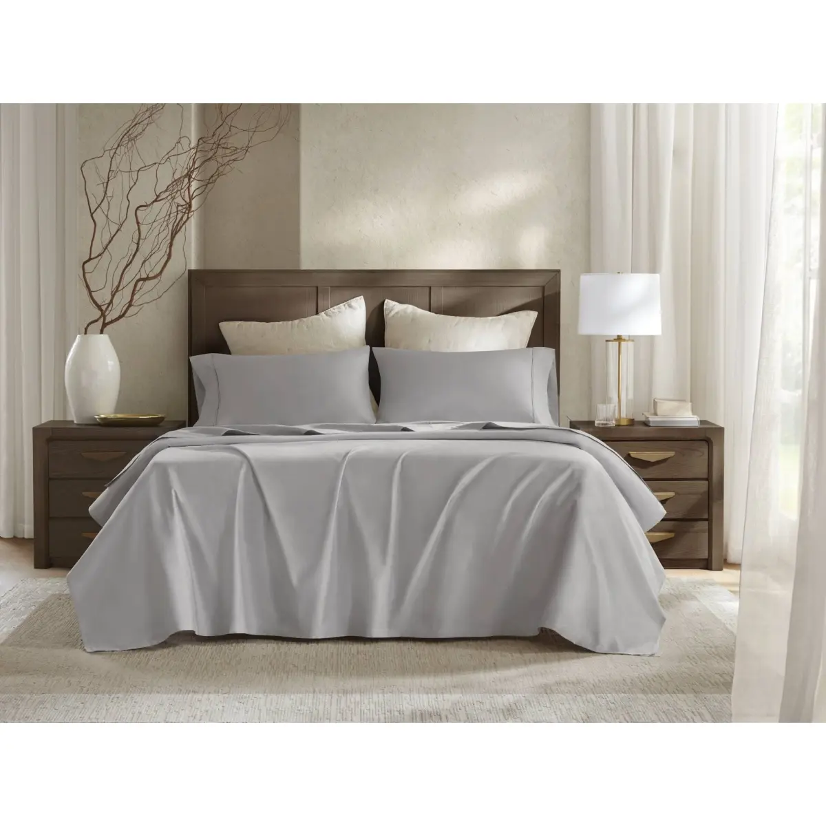 Harbor House HHD20-1967 Sateen Bed Sheets - Queen Size Gray Complete Sheet Set, All Seasons, Breathable, Silky Finish
