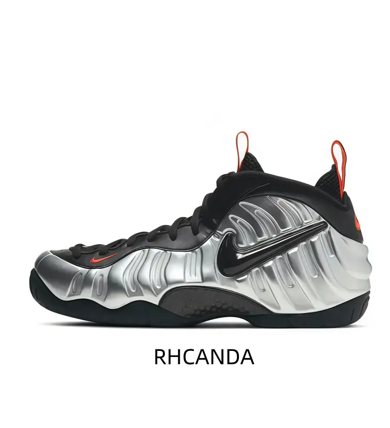 High Top Basketball Sneakers in Silver Foam Material and Black Textile with Wavy Shell Design and Orange Pull Tab Detail