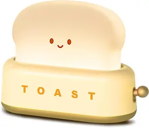 Desk Decor Toaster Lamp, Rechargeable Small Lamp with Smile Face Toast Bread Cute Toaster Shape Room Decor Night Light for Bedroom, Bedside, Living Room, Dining, Desk Decorations, Gift