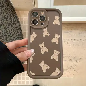 Brown Cute Bear Pattern Case for iPhone 17 Pro Max 16 16e 15 14 Plus 13 12 Mini 11 Air X XS Pattern Soft TPU Rubber Camera Protection Rugged Mobile Phone Cover Gift 2D printing
