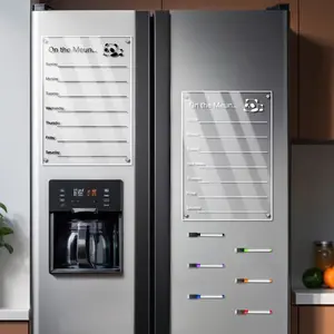 Panda Magnetic Refrigerator Meal Plan Board, Transparent Acrylic Erasable, Includes 6 Color Markers Set, Kitchen Organization Tool