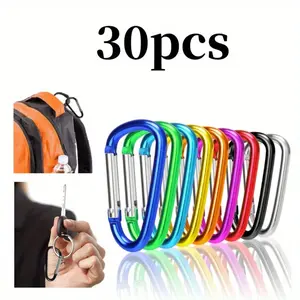 30Pcs Carabiner Clips, Aluminum Locking Spring Hook Keychain D Shape Heavy Duty Buckle Pack Carabiners Clip