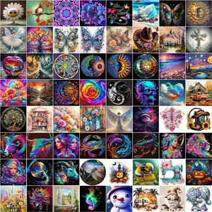 4pcs/8pcs Diamond Painting Kit Cartoon Characters Flowers Animals Patterns 20x20cm DIY 5D Full Drill Art Set Wall Decor Gift Random style Diamond Art Tools