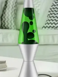 14.5” Lava Lamp Black Lava Green Liquid Silver Base New Minecraft Colors Hulk