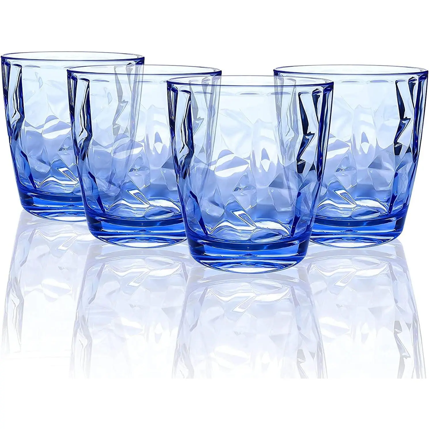 10 oz Plastic Water Tumblers | Set of 4 Transparent Unbreakable Drinking Glasses Clear  Reusable Juice Wine Cups for Home Picnic Party, Dishwasher Safe, Stackable (Blue)