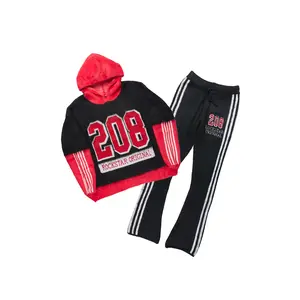 Joaqui Black/Red Hoodie Stacked Flare Track Set