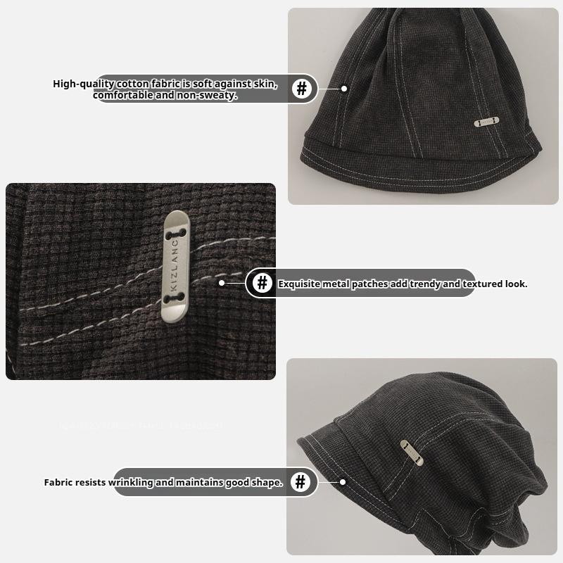 Retro-style Fisherman's Hat for Women Black Casual Street Style Flattering Slimming Pile Beanie Perfect for Autumn Winter