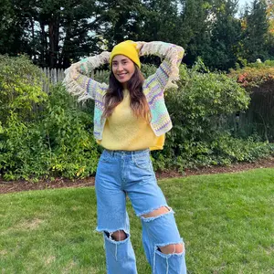 Melody Fringe Crochet Cardigan - Yellow / Purple / Turquoise