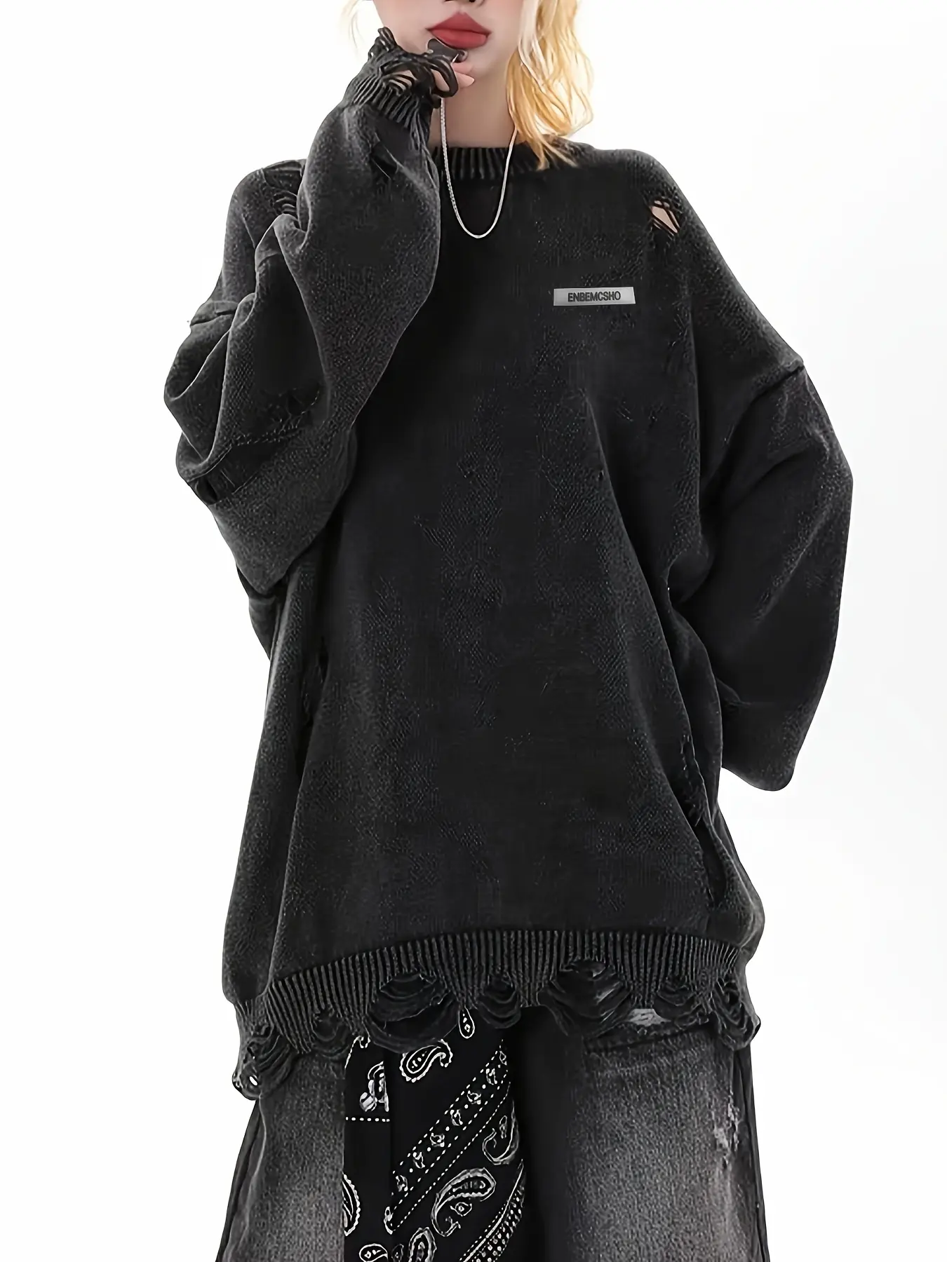 Men's Vintage Tie-Dye Ripped Fringe Sweater, Casual Fashion Round Neck Knitwear, Trendy American Style Pullover for All Seasons