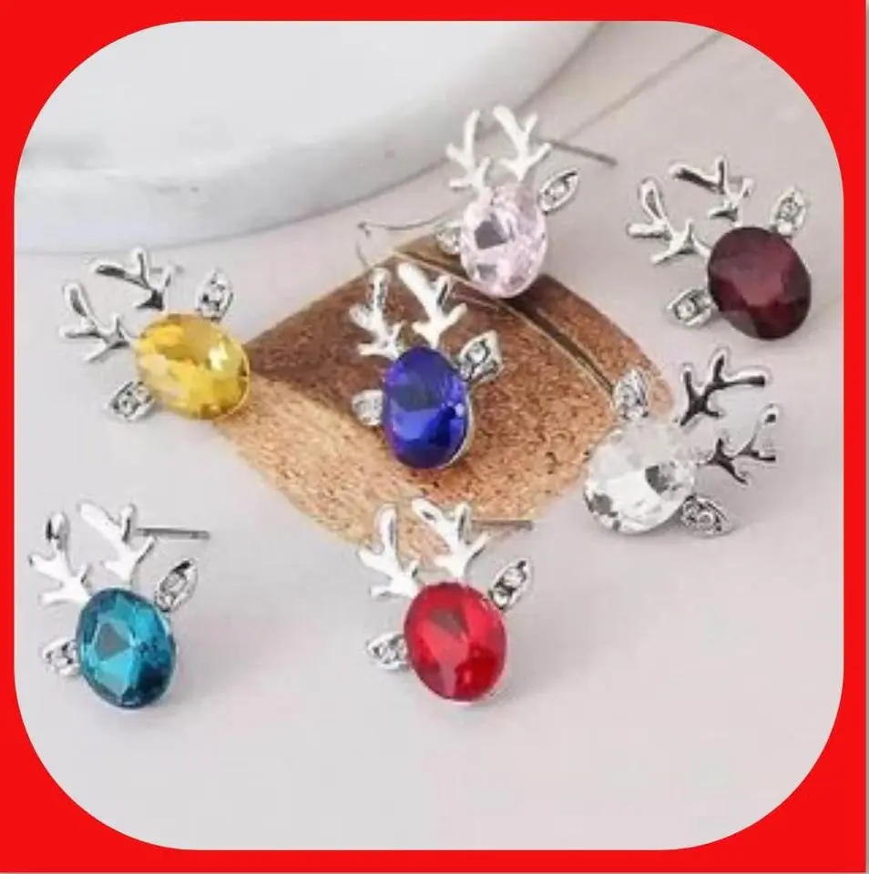 BEAUTIFUL Christmas Crystal Colorful Reindeer Rhinestone Stud Earrings