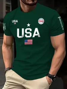 New Summer Round Neck T-Shirt, Trendy Casual Short Sleeve Men's Top, Fashion Slim Fit, Breathable, Cool Letter Print