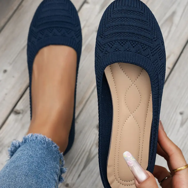 Fashionable Comfortable Low-Top Single Shoes, Round Toe Knit Shoes, Elegant Walking Shoes for All Seasons, Textile Upper, PU Leather Sole