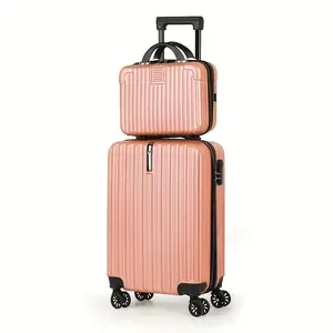 1pc/2pcs Suitcase Set Boarding Luggage Bag, 20inch Satchel Suitcase And 14inch Handbag Can Be Worn Diagonally Across The Trolley Case, with Wheels, Multi-Color Suitcase, for Office Color: Rose Golden