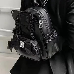 New Fashion Cute Cat Ear Backpacks Sweet Women Lace Bow Decoration Y2K Punk Knapsack Lolita Girls Large Capacity School Rucksack