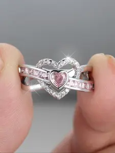 Fashion Pink Heart Synthetic Cubic Zirconia Line Design Women's Ring Women's Haute Sense Fashion Jewellery Women's Trendy Versatile Jewellery Bridal Engagement Ring