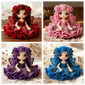Beginner Crochet Kit, Amigurumi Crochet, Four-Color Rose Fairy Design, Cute Yarn DIY Knitting Set, Perfect for Home Decor, Birthday, Wedding, Graduation Gifts
