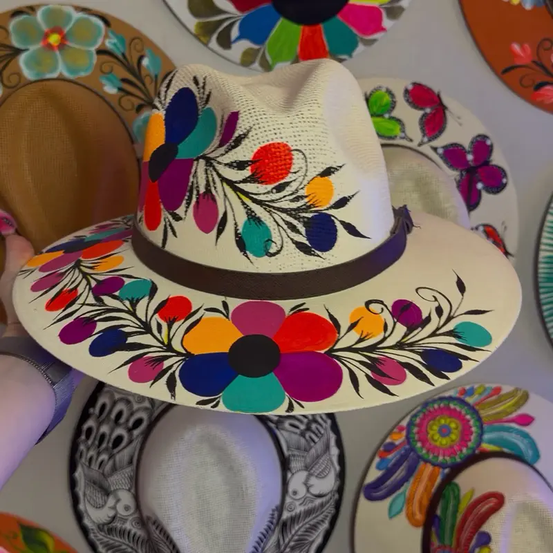 Hand-Painted Mexican Floral Hat – Colorful Wide Brim Artisan Hat