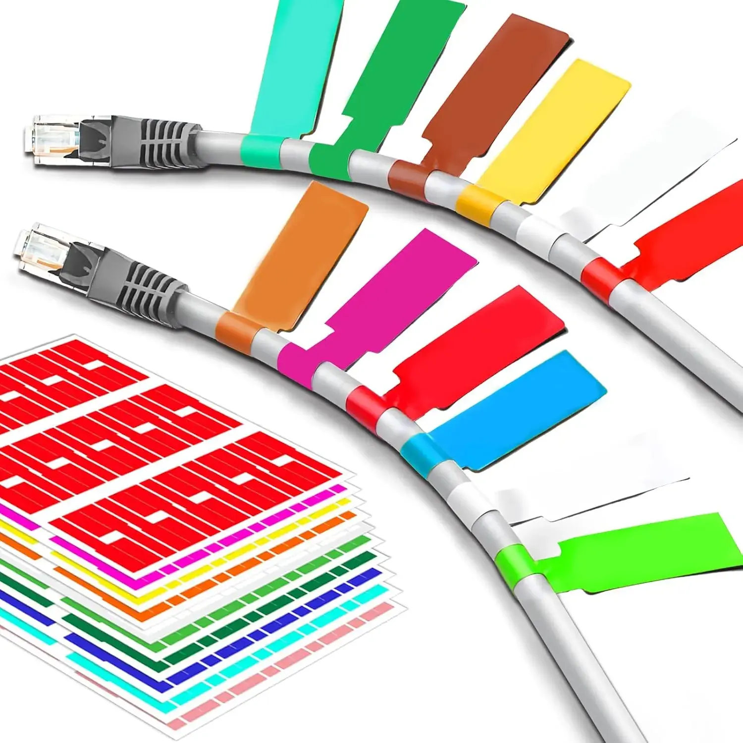 300 Waterproof Cable Tags Self-Adhesive Stickers - Office Supplies, 10-Color Wire Management Labels, Tear-Resistant for Laser Printing & Handwriting, Waterproof Stickers