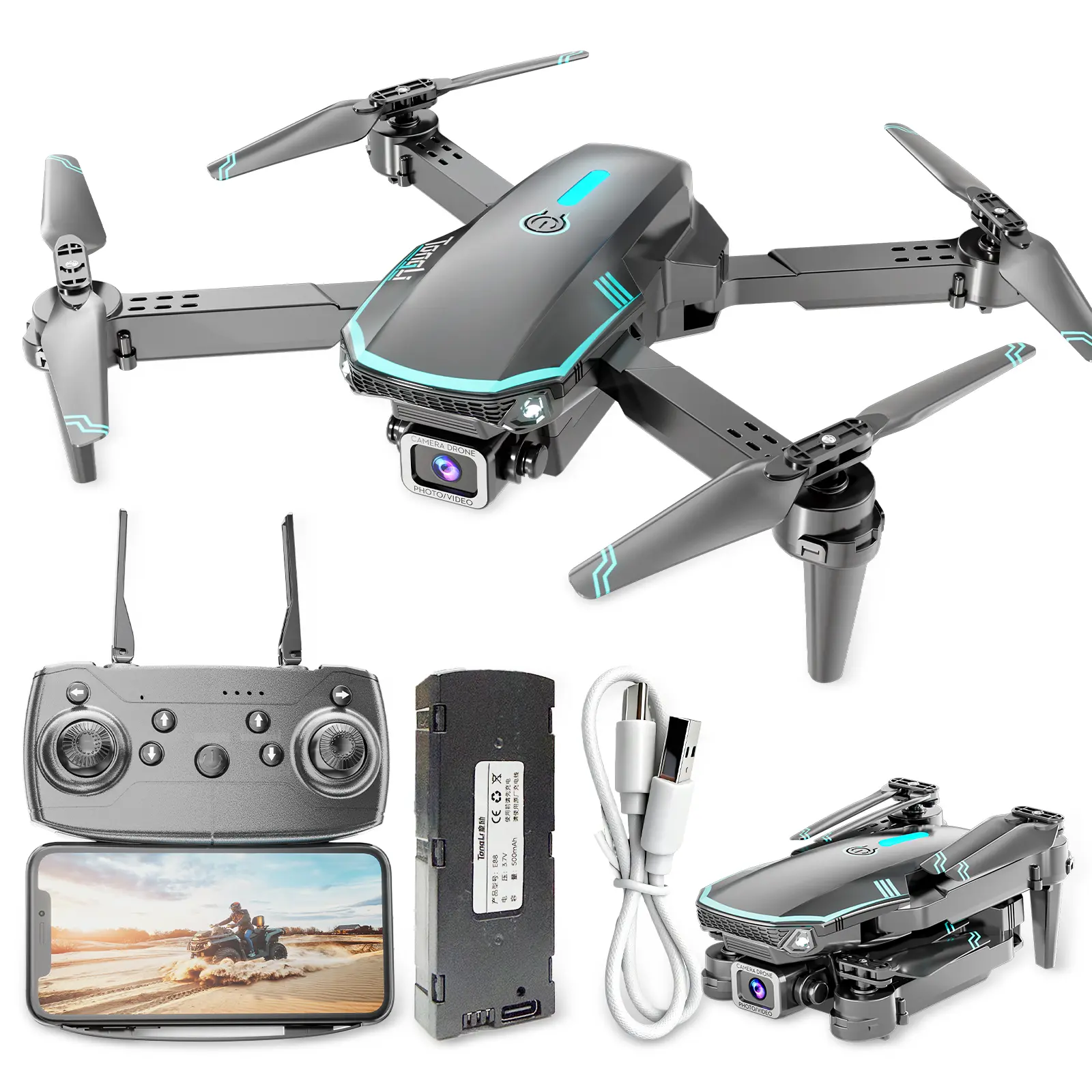 Dual Camera RC Drone, Foldable Portable Design with Long Endurance, Stable Flight & Anti-shooting Shooting, FPV Photo / Video Recording, 2.4G Anti-interference Remote Control, Flight Attitude Fine-tuning, Free Storage Bag