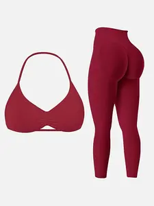 Two-Piece Set Women's Solid Crop Sports Bra & High Waist Leggings Tracksuit Set, Sporty Casual Breathable Outfits for Workout, Summer Activewear, Summer Athletic Wear, Women Tracksuits for Summer, Yoga Tracksuit Set