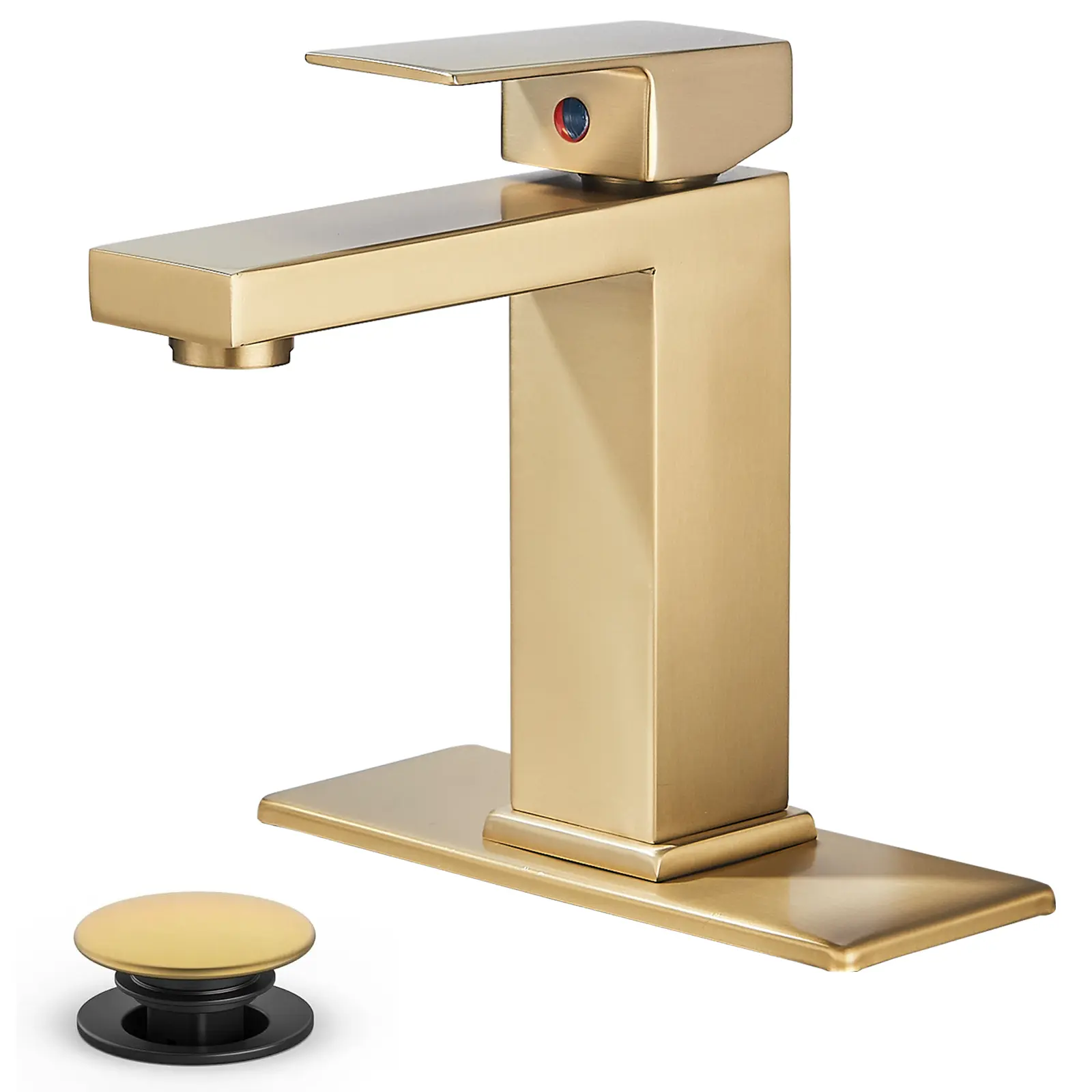 Bathroom Faucets, Single Hole Brushed Gold Bathroom Faucet with Pop-up Drain, Single Handle Faucet for Sink, Vanity, RV, Lavatory, Suitable for 1 or 3 Holes